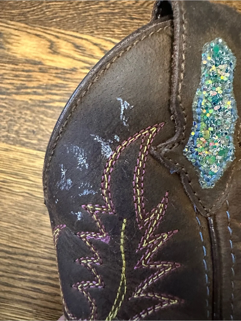 Girls Glitter Western Boots with Brown Shaft and Pink Leopard Lining